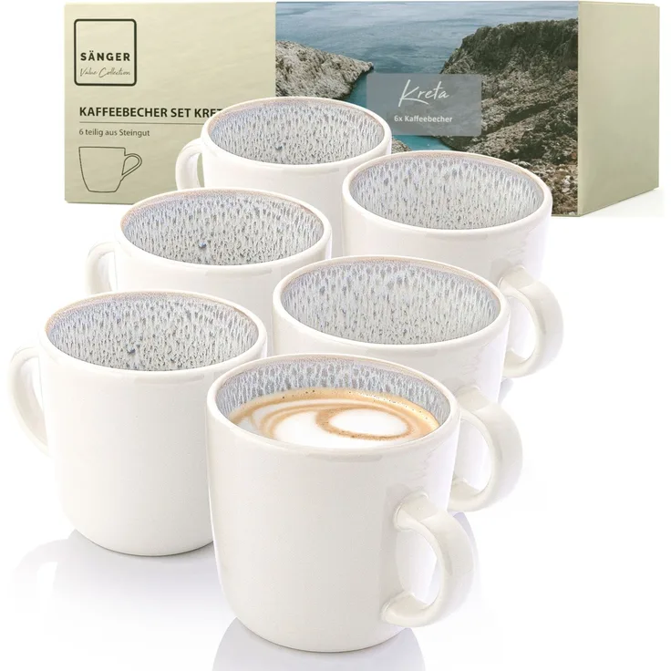 SÄNGER Steingut Kaffeebecher Kreta 6 teilig