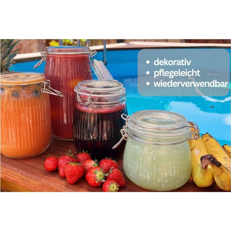 gouveo Vorratsglas geriffelt mit Bügelverschluss - Bügelgläser mit Muster, Glas, (6-tlg, 1500 ml), dekorativ – Bild 4