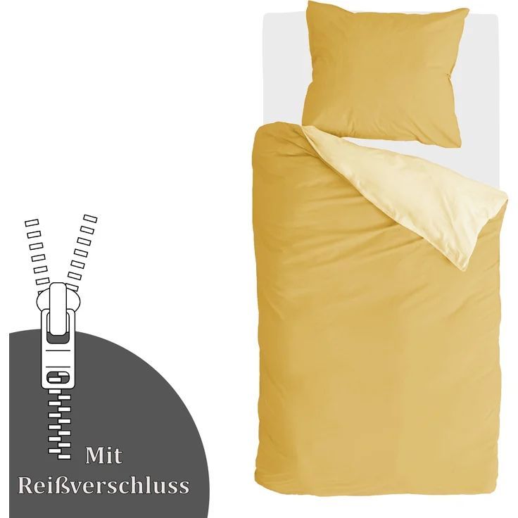 Bettwäsche-Set (135x200cm) - Byrklund Side Way Ocher-Yellow/White – Bild 3