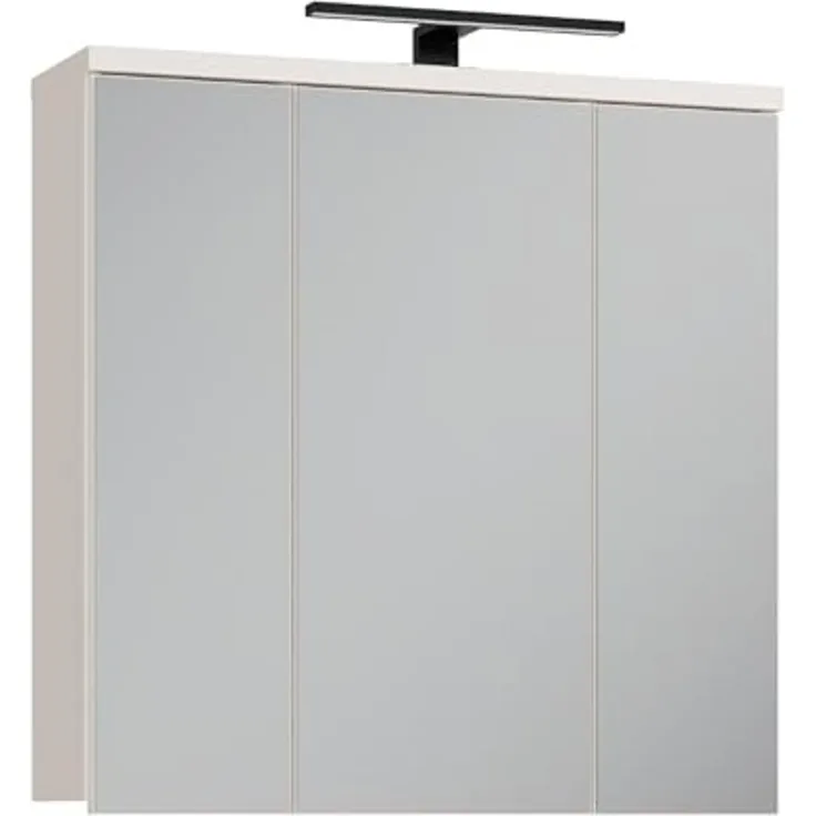 Forte VERIS Hängeschrank 70, Schlichter Badschrank mit Spiegel, 3-türig, Wandmontage, Badezimmer, Holzwerkstoff, Kaschmir Beige, 68,6 cm breit x 68,1 cm hoch x 20 cm tief