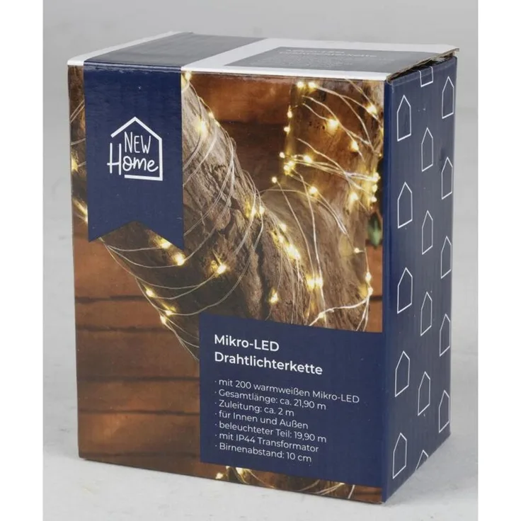 Mikro LED Draht Lichterkette 200 warmweiße LEDs 19,9 m IP44 mit Timer 6/18 h – flexible Indoor und Outdoor Dekobeleuchtung für Garten Fenster Weihnachten und Events