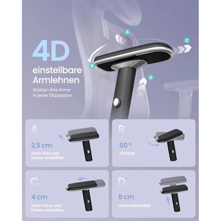 SONGMICS Bürostuhl ergonomisch, Schreibtischstuhl, Gaming-Stuhl, verstellbare Lenden-, Kopfstütze, Armlehnen, für Verschiedene Körpergröße, bis zu 150 kg belastbar, tintenschwarz OBN067BH01 – Bild 7