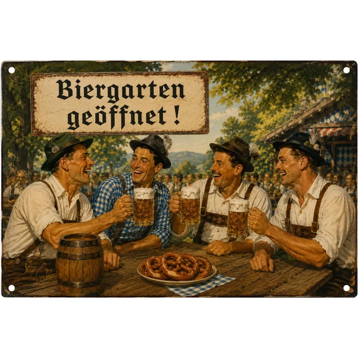 AstraDesign Blechschild 20x30cm - Biergarten geöffnet – Metall – Mehrfarbig – AD0491