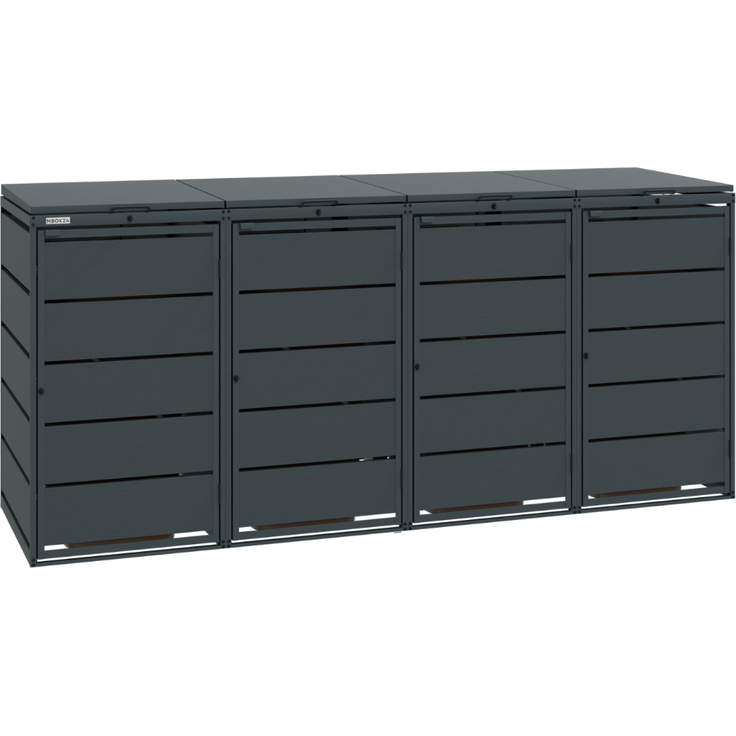 MBOX24 Classic Mülltonnenbox für 4 Mülltonnen (240L) aus verzinktem Stahl, 4er Metall Mülltonnenverkleidung in Anthrazit, robust & wetterfest