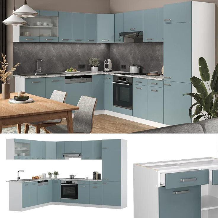 Eckküche R-Line Blau-Grau/Weiß 287 x 60 cm , AP Anthrazit Vicco – Bild 2