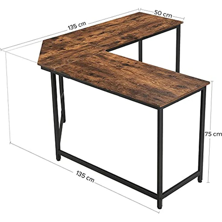 VENDOMNIA Schreibtisch industrial Design, aus Metall (Ablage oder Monitorständer, Schwarz Braun, Modellwahl, Eckscreibtisch, Computertisch, Bürotisch, L Form Arbeitstisch), Vintage Retro Laptop und PC Tisch – Bild 7