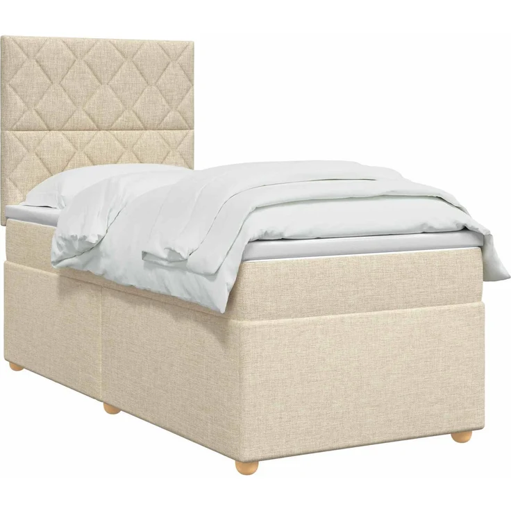 vidaXL Boxspringbett mit Matratze mit Kopfteil Creme 90 x 200 cm Stoff 3455271 – Bild 3
