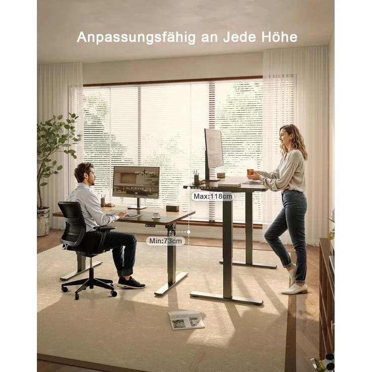 JUMMICO Schreibtisch elektrisch höhenverstellbar mit USB-Ladeanschluss, Braun, 100x60 cm – Bild 6