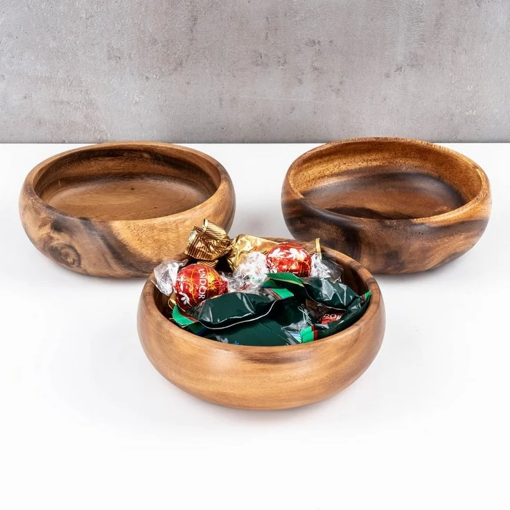 Levandeo® Dekoteller, 3er Set Snackschale Holz Akazie 15x4cm Rund Schale Obstschale – Bild 2