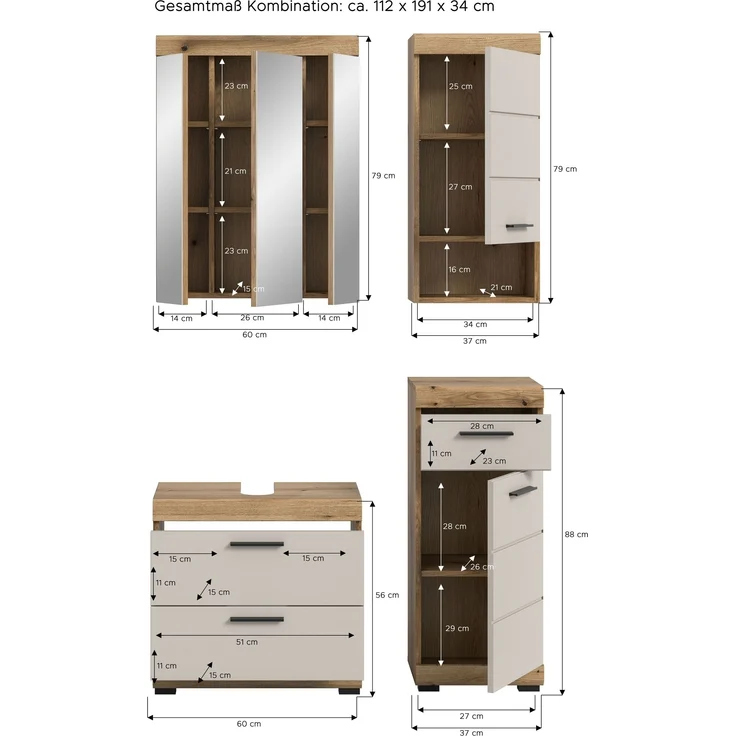 Badezimmer-Set >Scout< in Evoak Oak / Kaschmir - 112x191x34cm (BxHxT) – Bild 4