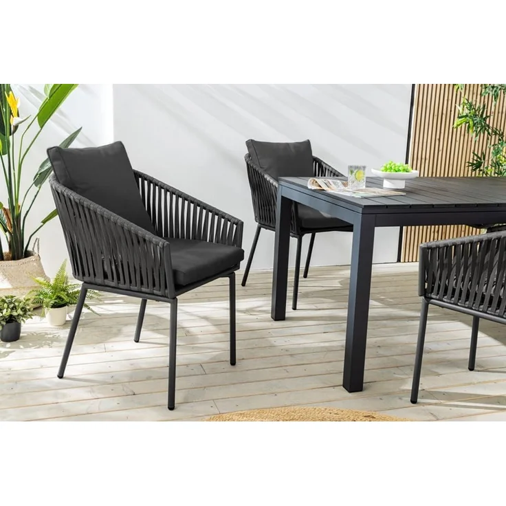 riess-ambiente Gartensessel ROPE anthrazit - Metall, In- und Outdoor, inkl. Kissen, Bezug waschbar (Einzelartikel, 1-St), Moderner Gartenstuhl mit Armlehnen - ideal für Balkone und Terrassen – Bild 2