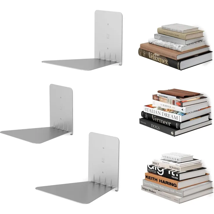 Umbra Conceal Wandregal Groß, 3er Set, Wand Regal, Schwebendes Bücherregal, Metall, Silber, 17. 8 cm, 1005073-560