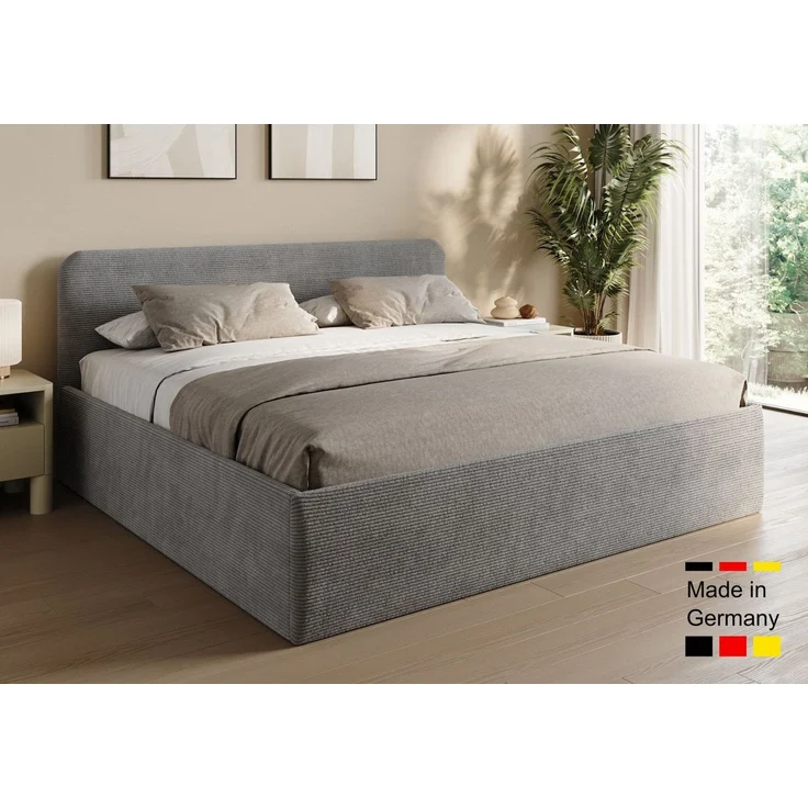 Home Collective Polsterbett Bett mit Stauraum, verstellbarem Lattenrost, viele Größen (Größen: 100x200 120x200 140x200 160x200 180x200 200x200, hochwertiger Kordstoff, made in Germany), wählbare Matratze Federkern oder Kaltschaum, Grau – Bild 1