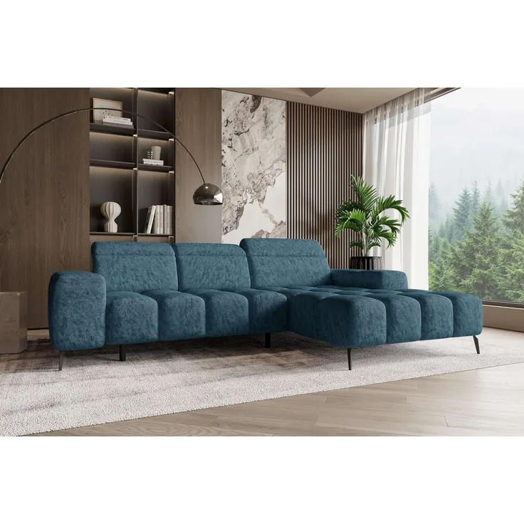 99rooms Milano Ecksofa Chenille APHRODITE Pazifik Rechts mit Sitztiefenverstellung