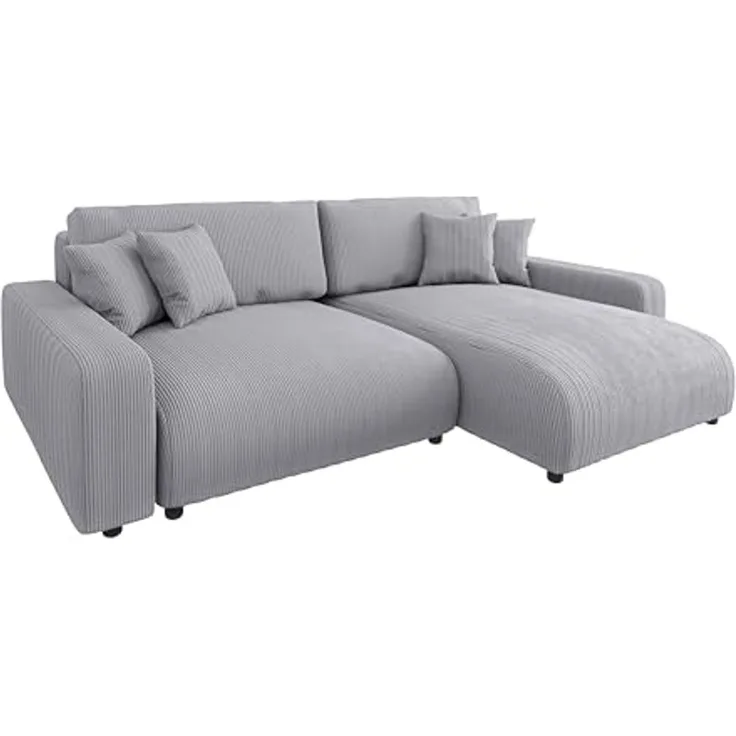 S-Style Möbel Ecksofa Emma mit Bettfunktion in Cord-Stoff schöner Sitzkomfort, Ottomane links oder rechts bestellbar, mit Wellenfederung