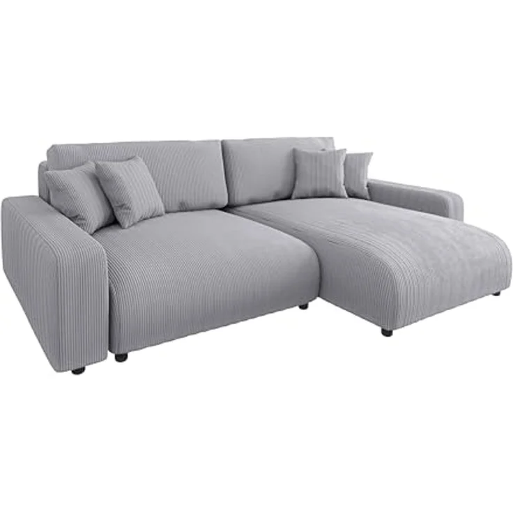 S-Style Möbel Ecksofa Emma mit Bettfunktion in Cord-Stoff schöner Sitzkomfort, Ottomane links oder rechts bestellbar, mit Wellenfederung – Bild 1