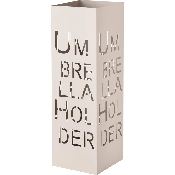 Baroni Home Schirmständer mit modernem Design aus Metall mit Umbrella Schnitzerei - taubengrauer Schirmständer mit Haken und abnehmbarem Auffangfach für Heim- und Bürodekoration 15,5 x 15 x 49 cm