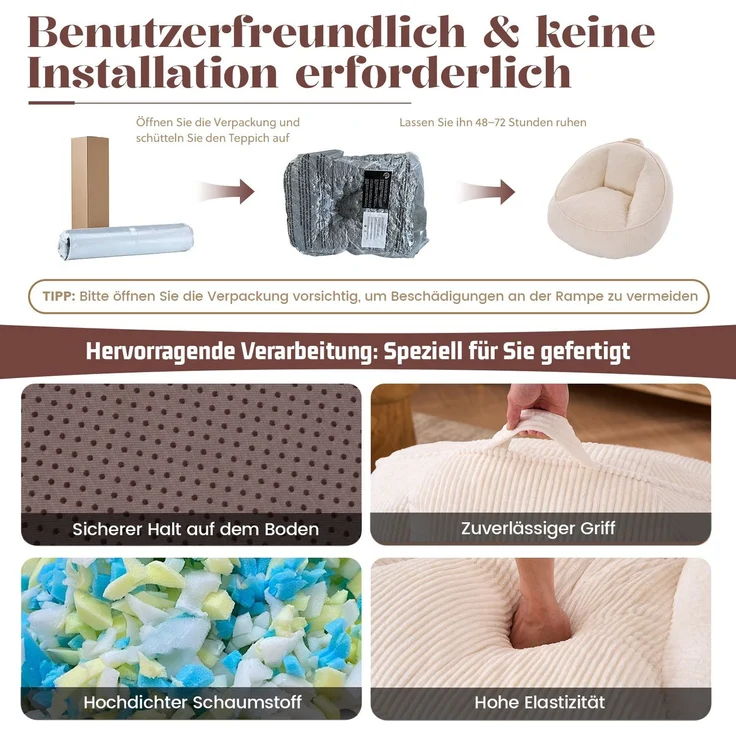 Sitzsack 90cm×90cm×59cm mit ergonomischer Rückenlehne und Memory-Schaum-Füllung – Bild 7