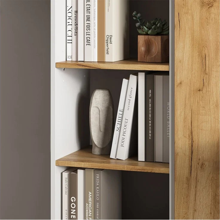 Bücherregal Tomy Weiß/Goldkraft Eiche 40 x 120 cm ,4 Fächer Vicco – Bild 3
