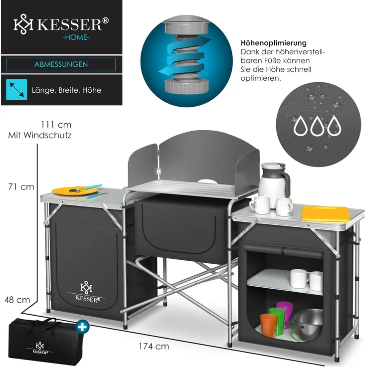 KESSER® Campingschrank, Campingküche mit Aluminiumgestell, inkl. Tragetasche , Kocherschrank für Camping , Campingmöbel , Outdoor Typ Big (Anthrazit) – Bild 7