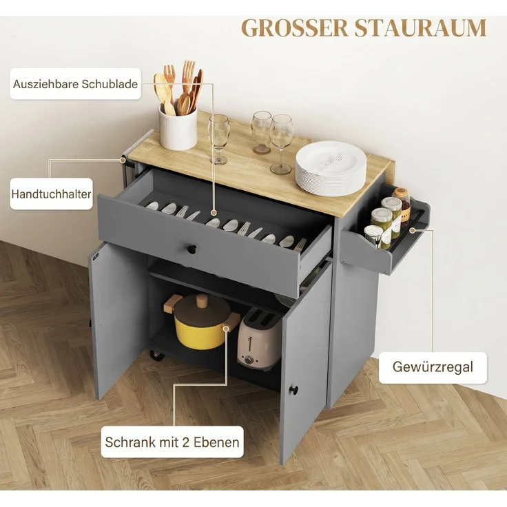 HOMCOM Kücheninsel, Spanplatte, MDF, Grau, 106L x 42B x 87H cm – Bild 5