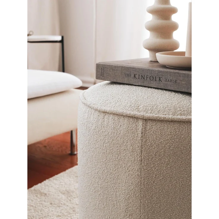 Atelier Del Sofa Elegant Cream Pouffe, 43 x 45 x 43 cm | 100% Wooden Frame, Soft Teddy Fabric, 24 DNS Feather Cushion | Perfect for Modern Living Rooms & Bedrooms – Bild 7