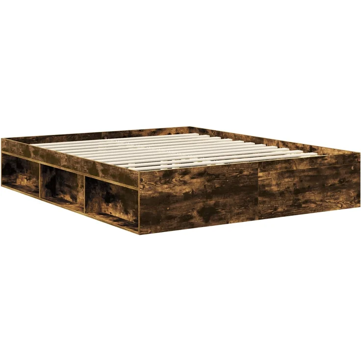 vidaXL Bettrahmen Geräucherte Eiche 160 x 200 cm Massives Kiefernholz 3410577 – Bild 4