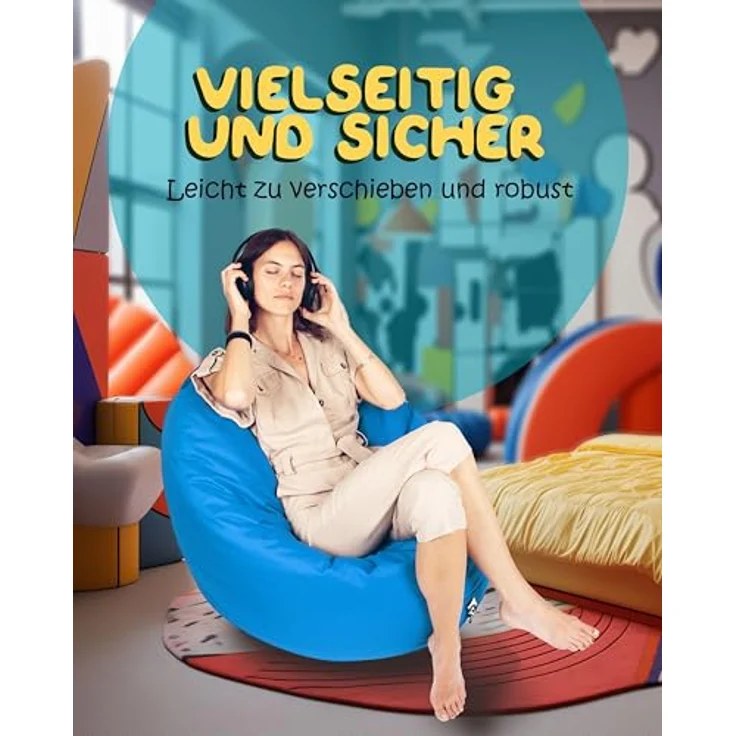 PATCH HOME 2 in 1 Funktion Sitzsack Sessel Bean Bag Sitzsäcke Gaming mit Reißverschluss bereits befüllt - Ø 125cm - Königsblau – Bild 4
