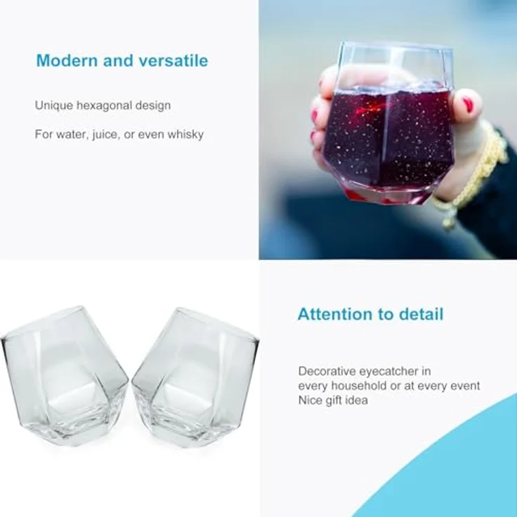Intirilife Gläser-Set, 4-tlg, Glas, Trinkglas Set Wasserglas Saftglas Becher Kristallglas 240ml Hexagon – Bild 5