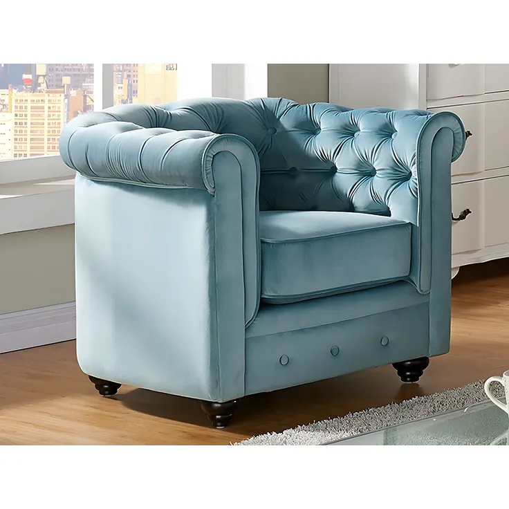 Sessel CHESTERFIELD - Samt - Hellblau