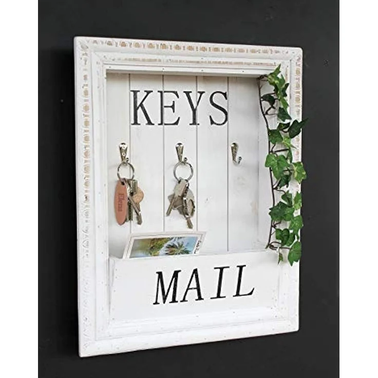 DanDiBo Wandorganizer Vintage Schlüsselbrett Holz mit Ablage 18SE011 Weiß 41 cm Schlüsselboard Briefablage Schlüsselkasten Shabby Chic Memoboard – Bild 7