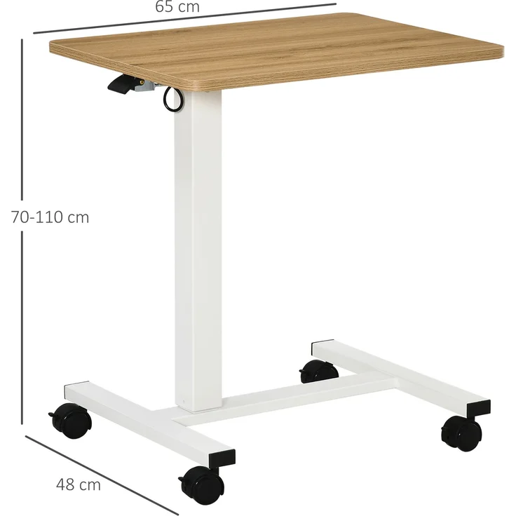 Steh-Sitz Schreibtisch höhenverstellbar mit Rollen C-förmig platzsparend Laptoptisch Natur Weiß 70-110 cm bis 70 kg--Natürlich--65x48x110cm--YOUDENOVA – Bild 3