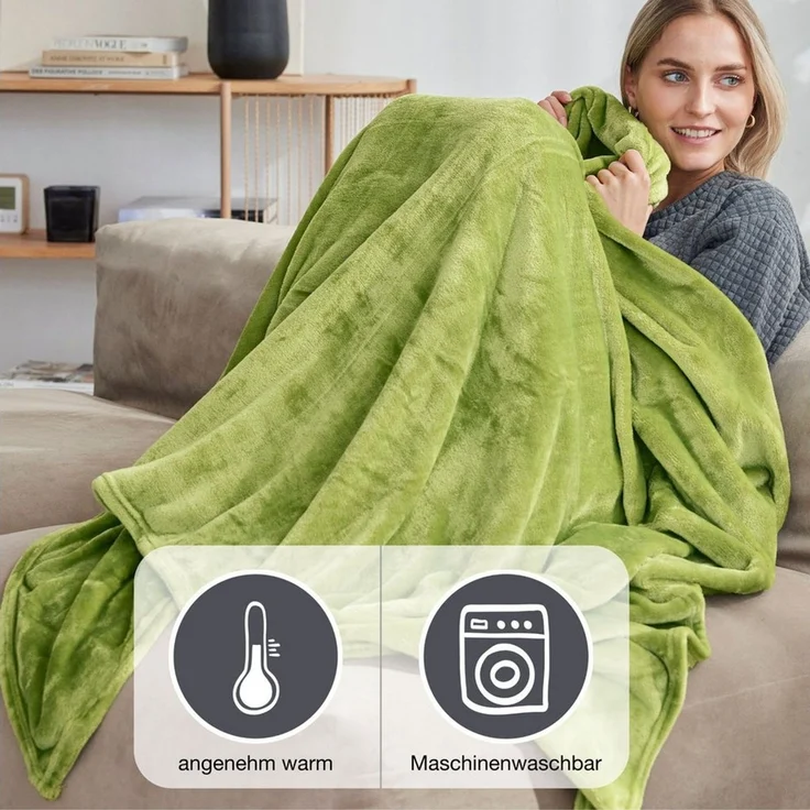 Wohndecke Uni Fleecedecke Olbia, IBENA, einfarbig schick, Kuscheldecke – Bild 3