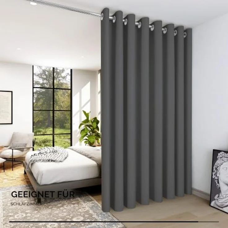 Deconovo Extra Breiter Verdunkelungsvorhang Wohnzimmer Raumtrenner Hellgrau | 1 Stück, H242 x B254 cm, Ösenschal, Hitzeschutz, Abdunkelnd, Sichtschutz, UV-Schutz, Fenster Schlafzimmer, Blackout Curtain – Bild 4