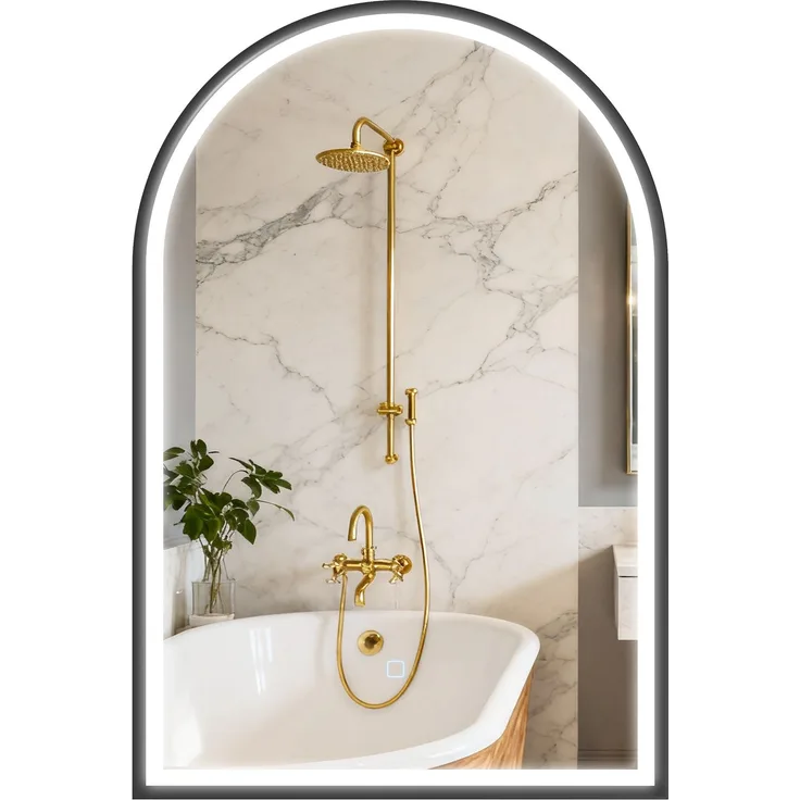 MELAYR, LED Badezimmerspiegel 60 x 90 cm mit Beleuchtung, Front- & Rückbeleuchtung, Memory-Funktion, Schwarz