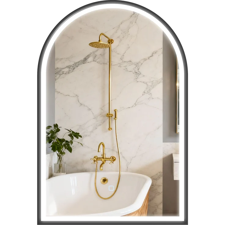 MELAYR, LED Badezimmerspiegel 60 x 90 cm mit Beleuchtung, Front- & Rückbeleuchtung, Memory-Funktion, Schwarz – Bild 1