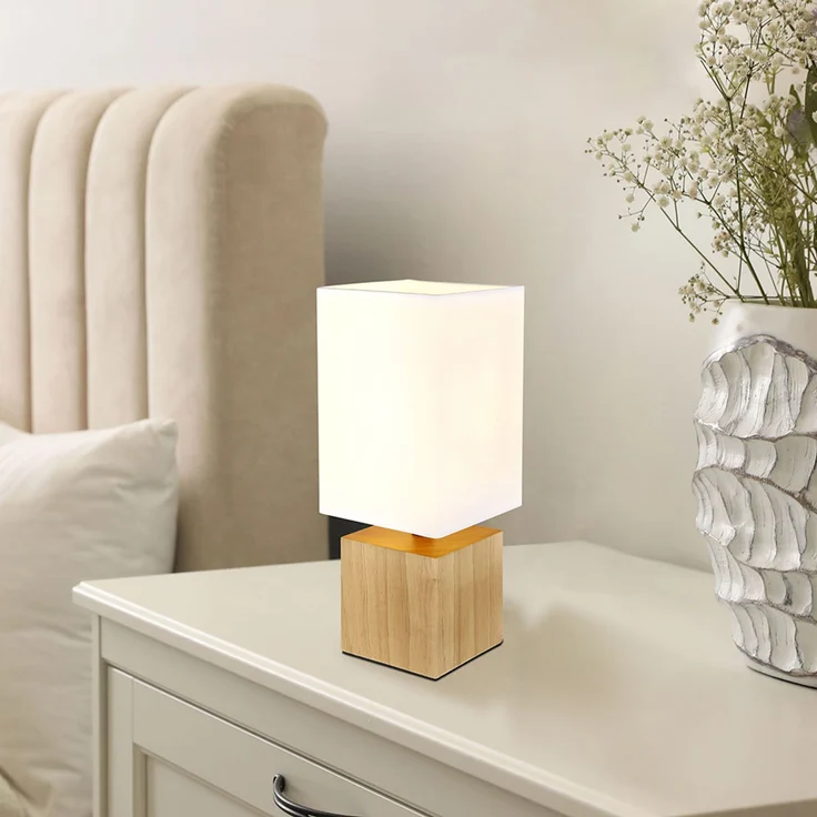 RGB LED Tischleuchte, Holz natur, Textil weiß, H 30 cm – Bild 6