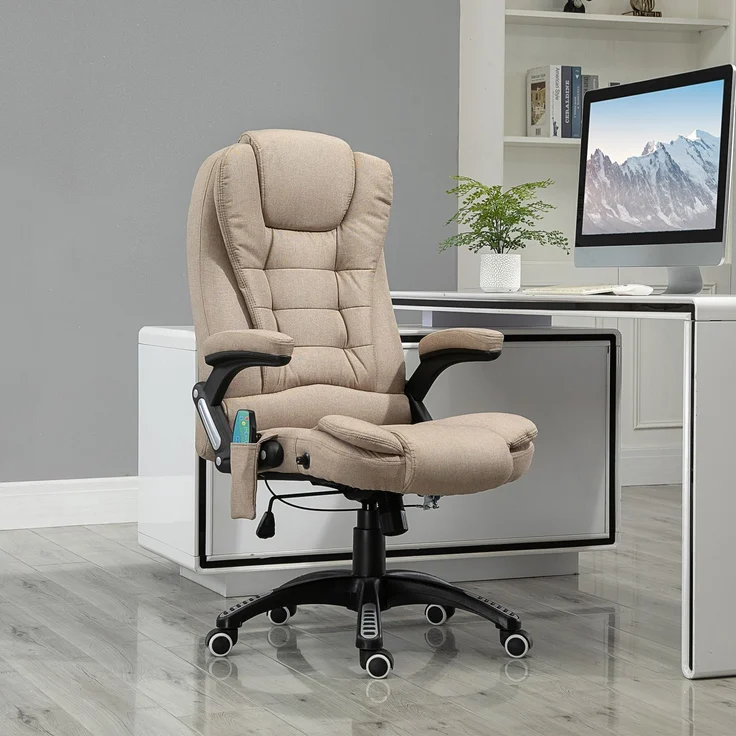 Massagesessel mit Wärmefunktion, Ergonomischer Schreibtischstuhl, höhenverstellbar, 68L x 72B x 110-120 cm, Braun--Braun--116x74x67cm--YOUDENOVA – Bild 3