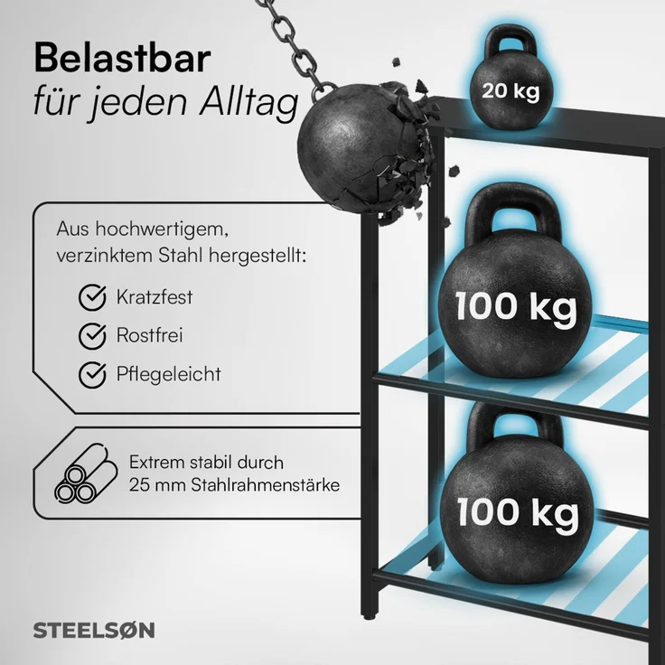 STEELSØN 'Macondo' Getränkekistenregal, Metall, schwarz, 115x75x33 cm, Getränkeregal für 4 Kisten, mit Ablagefach – Bild 6