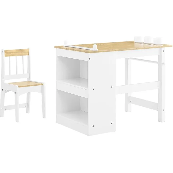 SoBuy KMB60-WN Kindertisch mit 1 Stuhl Set, MDF, Lackiert, Weiß, 80 x 66 x 44 cm