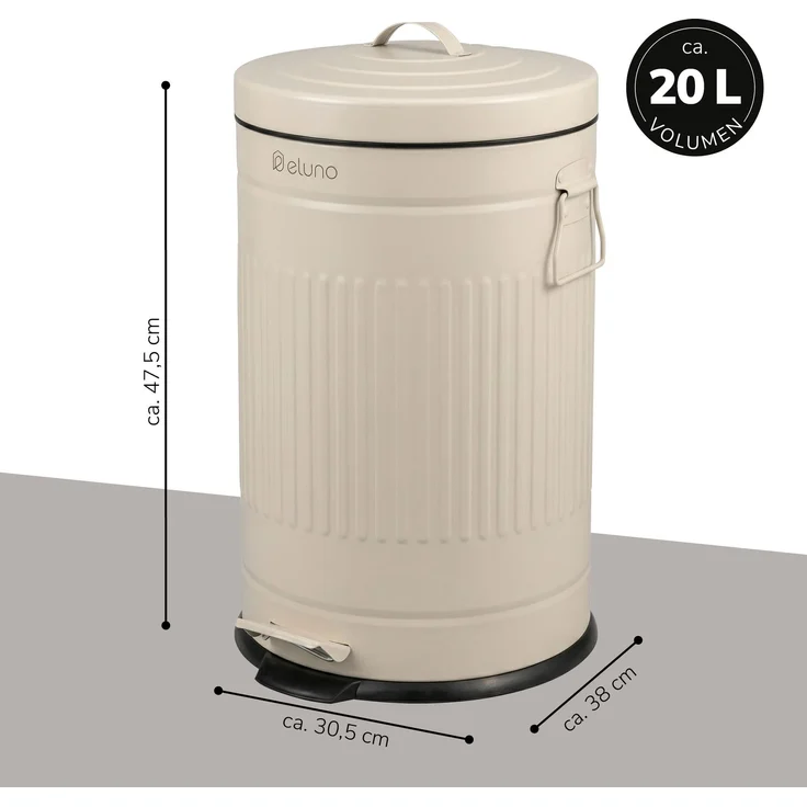 eluno Abfalleimer VINTAGE, Treteimer, Metall, beige, 20 Liter Fassungsvermögen – Bild 7