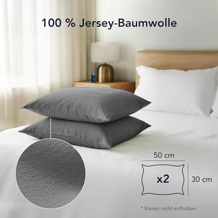 Dreamzie Kissenbezug 30x50 (Set mit 2) - 100% Jersey Baumwolle 150 g/qm Kissenbezüge -Anthrazit - Für Kissenbezug 50x30 cm - Kissenhülle - Resistent und Hypoallergen – Bild 3