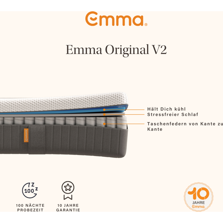 Emma 'Original v2' Taschenfederkern-Matratze, 90x200 cm, 85 % Polyester / 15 % Polypropylen, Weiß – Bild 4