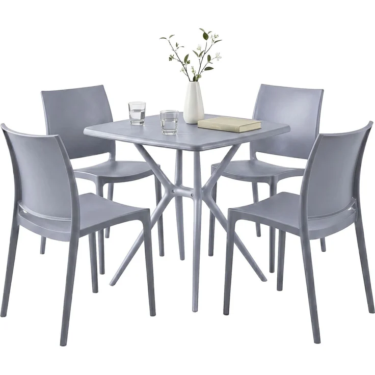 Gartenmöbel-Set GRETA mit 4 Stühlen - 156x156x81cm, Kunststoff, Grau | Balkonset Gartenset Tisch mit Stühlen Bistroset Outdoor – Bild 1