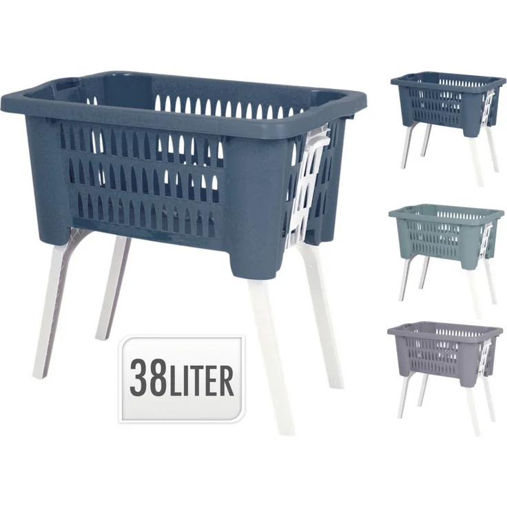 Koopman Wäschekorb Klappbox Aufbewahrung Kleidung Kiste Box Blau (1 St), klappbare Füße, Wäschesammler, 38L Volumen, Kunststoff, Camping – Bild 2