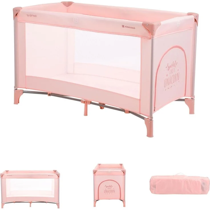 Kikkaboo Reisebett so gifted eine Ebene, weiche Matratzenauflage, Seiteneingang rosa pink – Bild 1