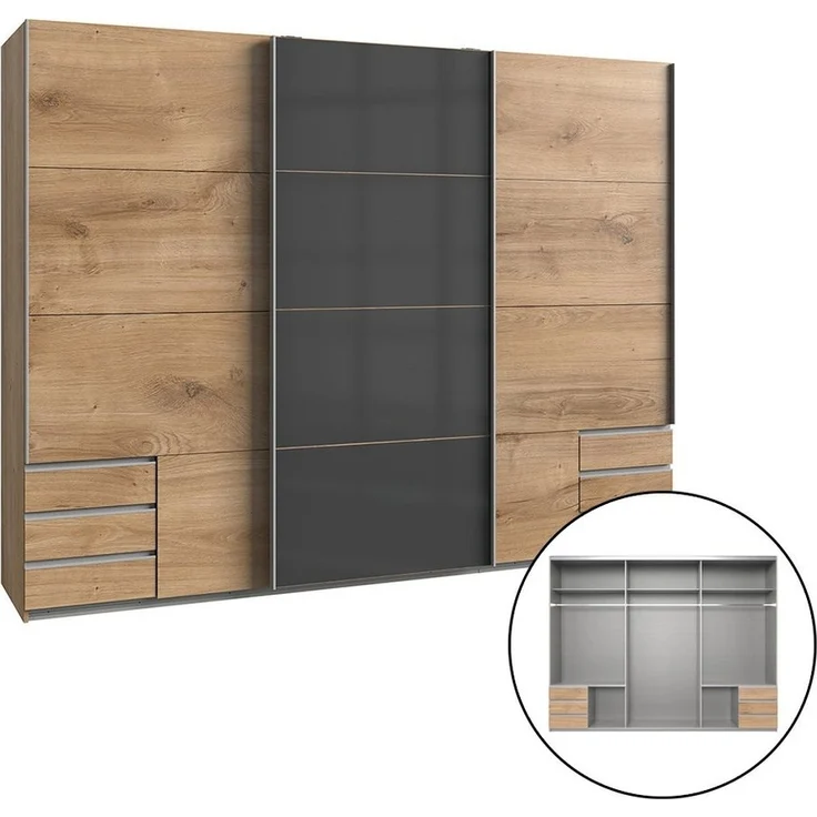 Lomadox Schlafzimmer-Set VIESTE-43, (Spar-Set, 5-tlg), mit Bett 180x200, graphit mit Eiche – Bild 2