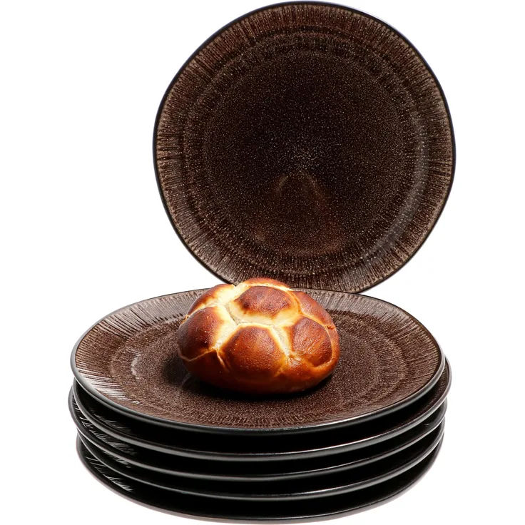 Reactive Glaze Brown 6er Set Kuchenteller 6 Personen Braune Frühstücksteller