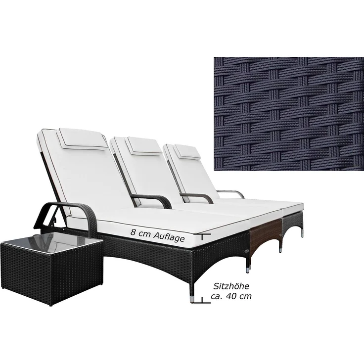 Sonnenliege Imola 5 Sterne Premium Liege aus Polyrattan mit verstellbarer Rückenlehne, inkl. Auflage wie abgebildet, Liegenfarbe Schwarz – Bild 8