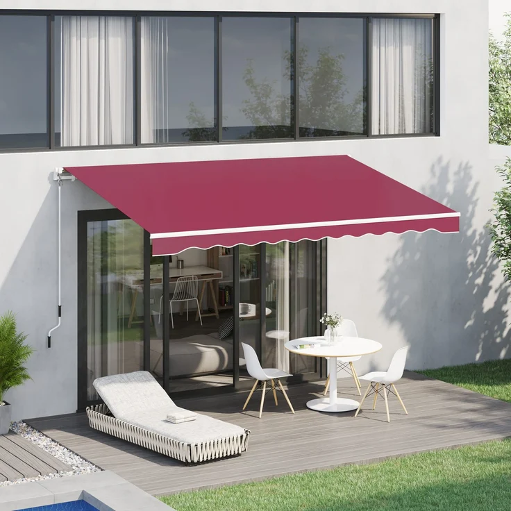 JARDJ Manuelle Markise 395 x 245 cm mit Kurbel, Balkon-, Terrassen- und Balkonmarkise, Aluminium und Polyestergewebe 280 g/m², UV-beständig, rot – Bild 3